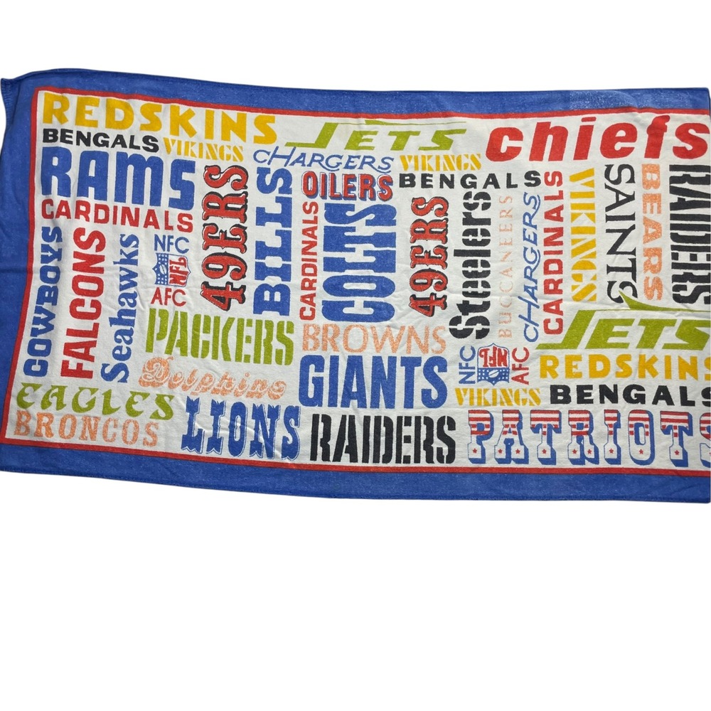 Vintage NFL Team Collage Beach Towel Blue Multi-Team Football Graphic 27x54